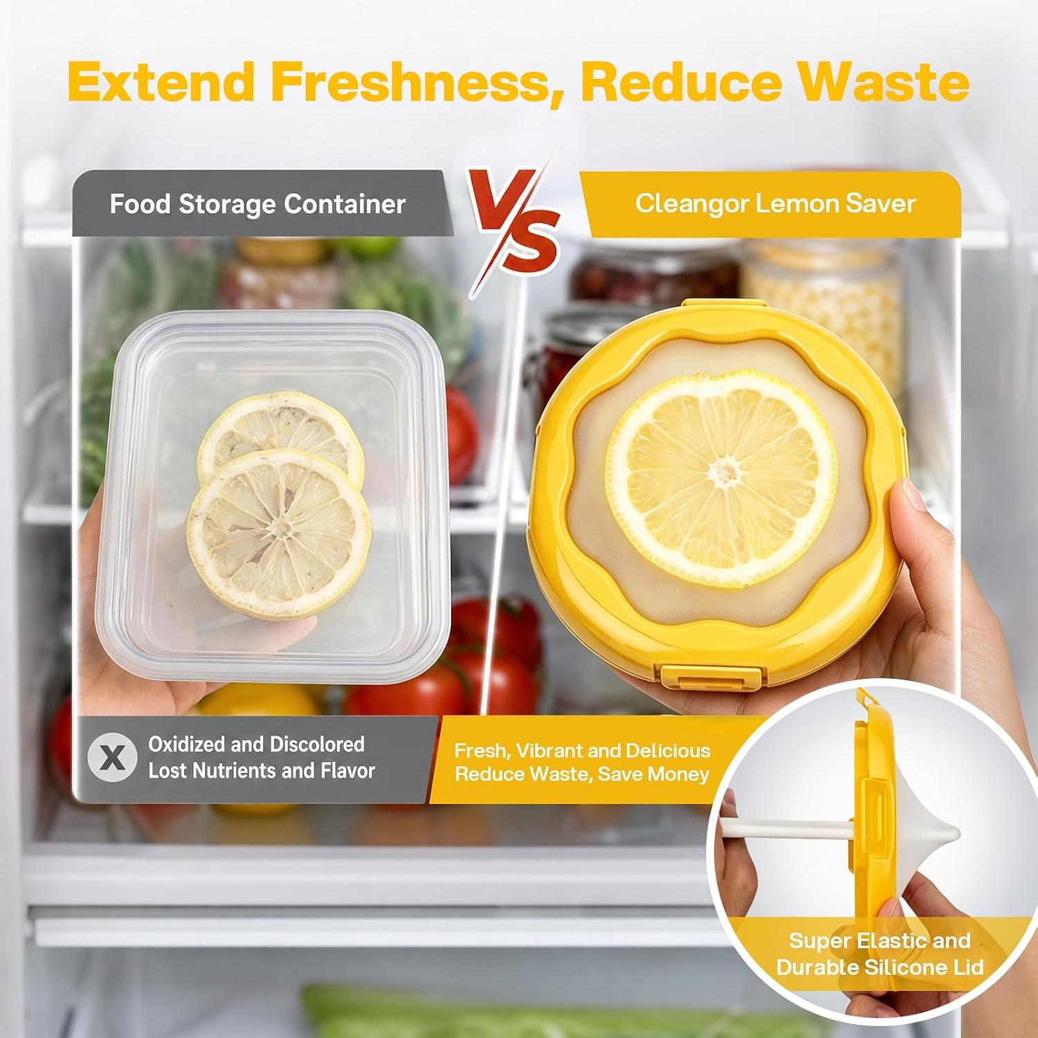 Reusable Lemon Container with Snap On Lid Yellow Food Storage Container