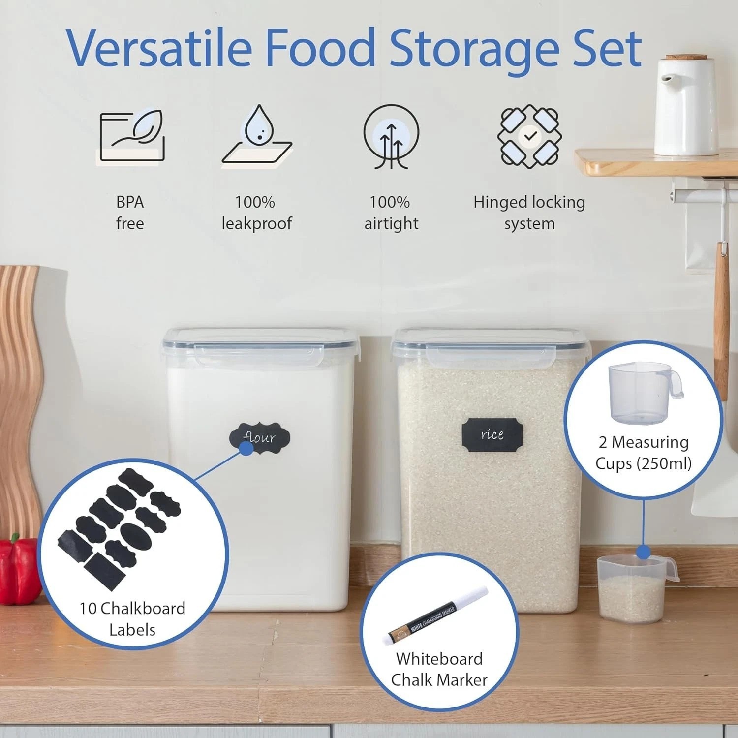 Airtight Food Storage Containers Set of 2, 9.5L Leakproof Design for Dry Foods