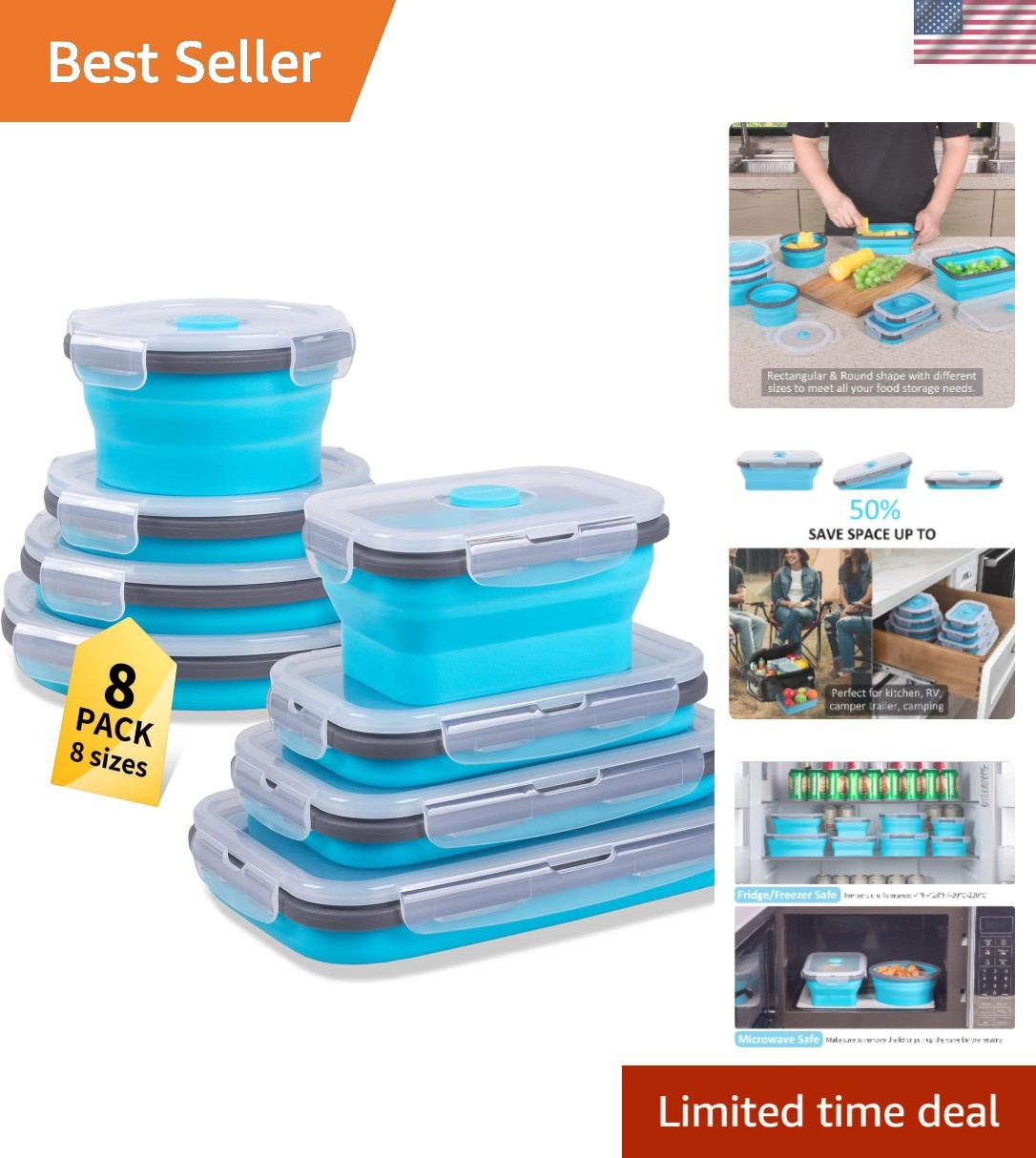 Elegant 8-Piece Silicone Collapsible Storage Set – Ideal for Freshness On-The-Go