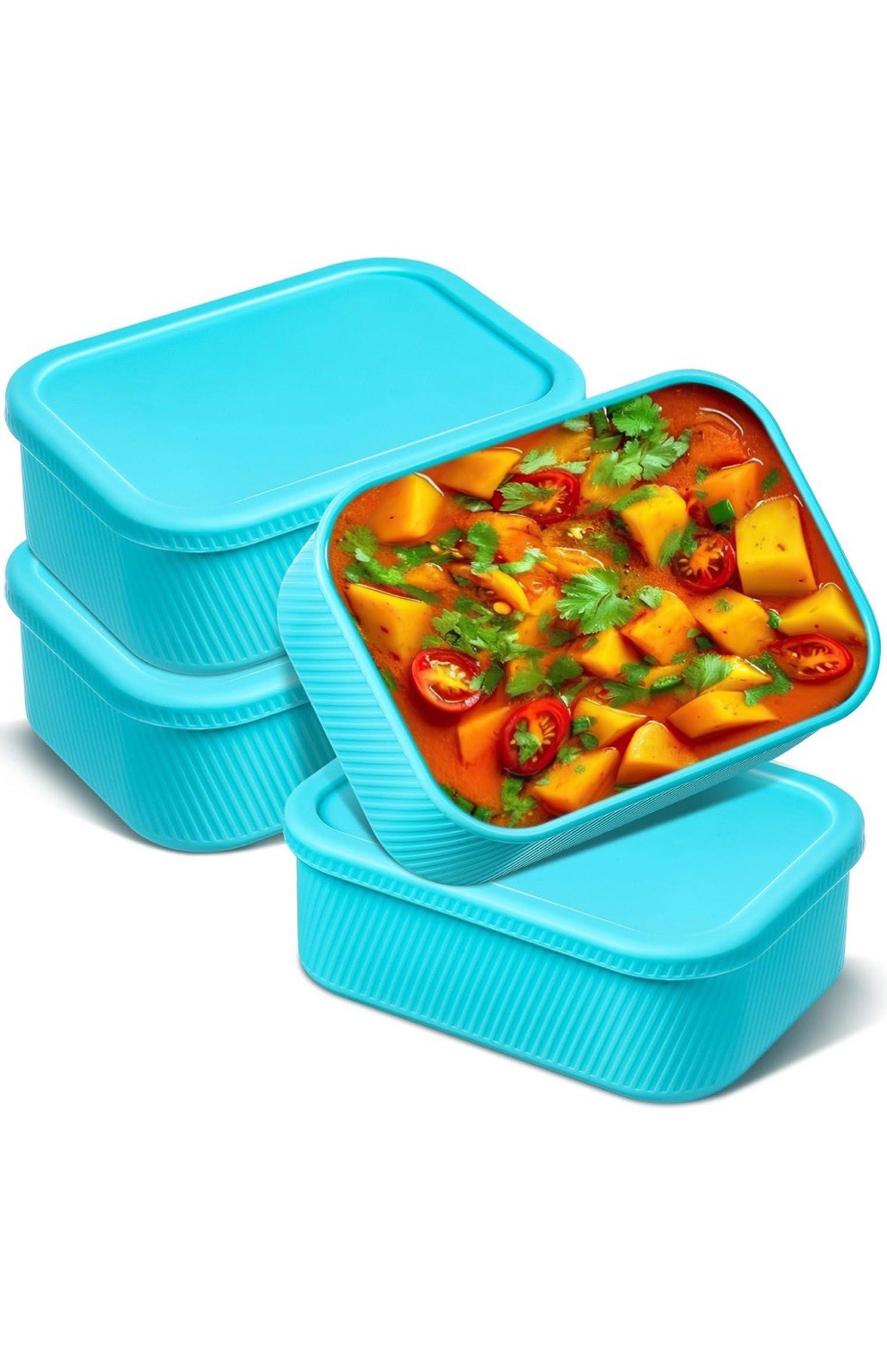 Nuogo 4 Pcs 6 Cup Silicone Freezer Trays with Lid Soup Containers 6 Cup, Blue
