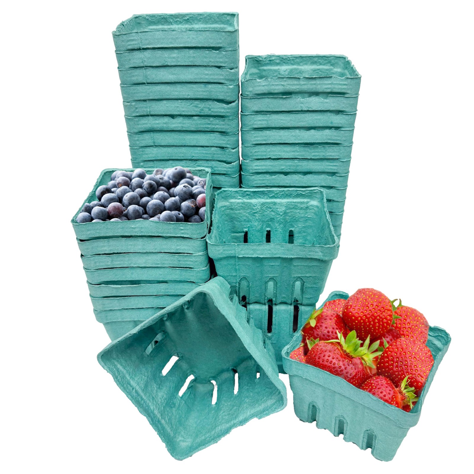 40 Pack Green Berry Basket 1 Pint, Pulp Fiber Vented Produce Containers Farme…