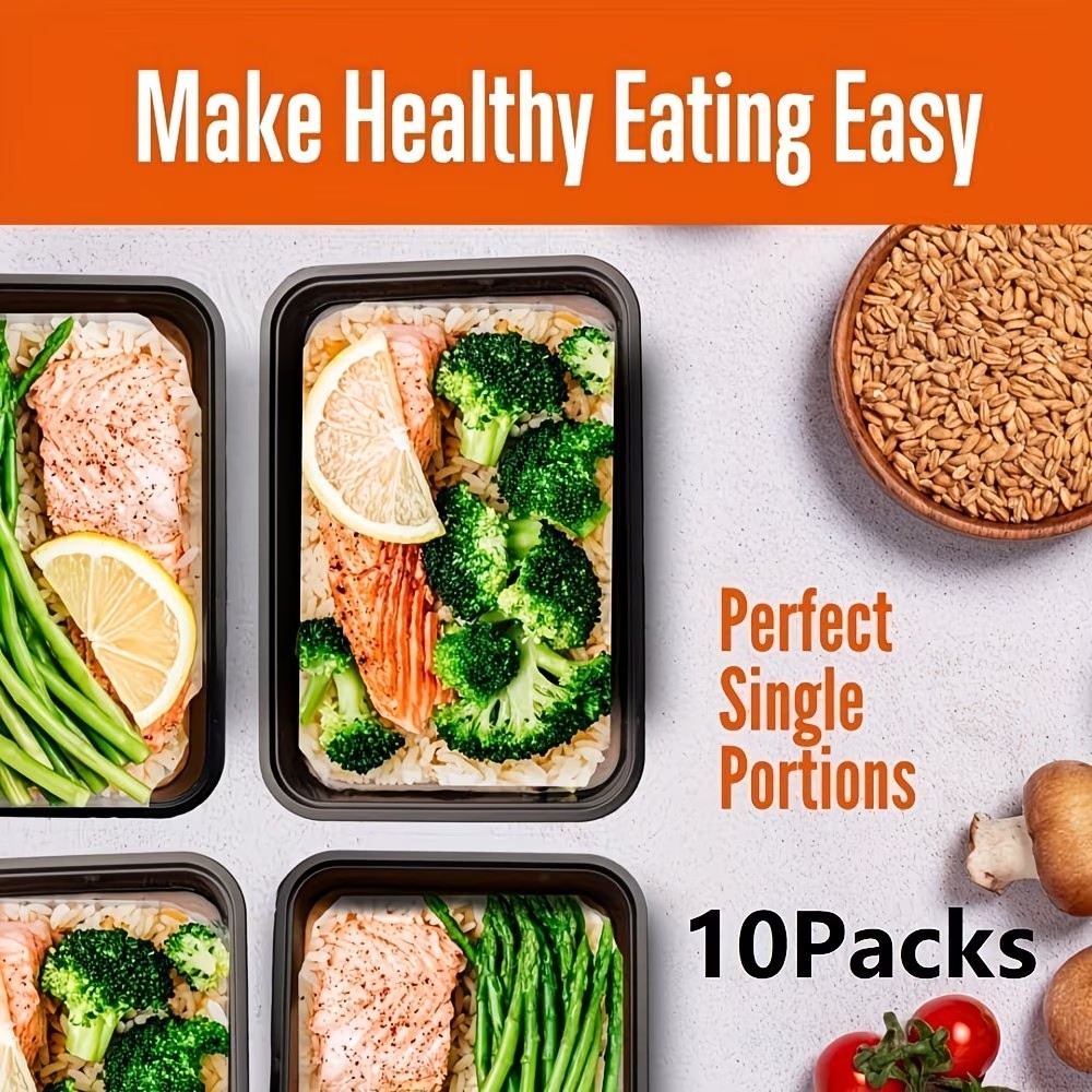 32oz Meal Prep Containers 10/50/150 Pack Black Rectangular BPA-Free Reusable.