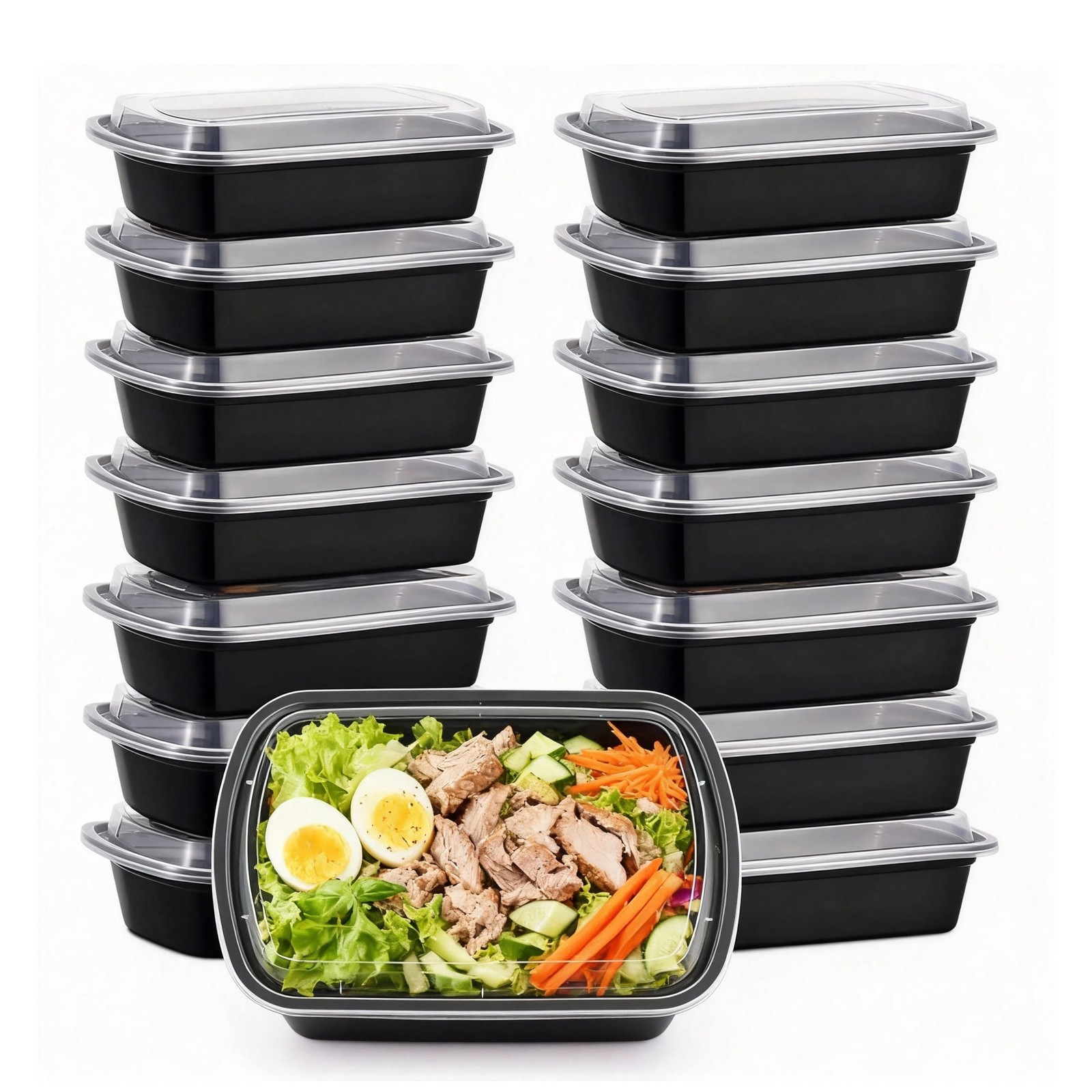 Meal Prep Containers 15 Pack Plastic Disposable Food Storage Containers W/ Lids