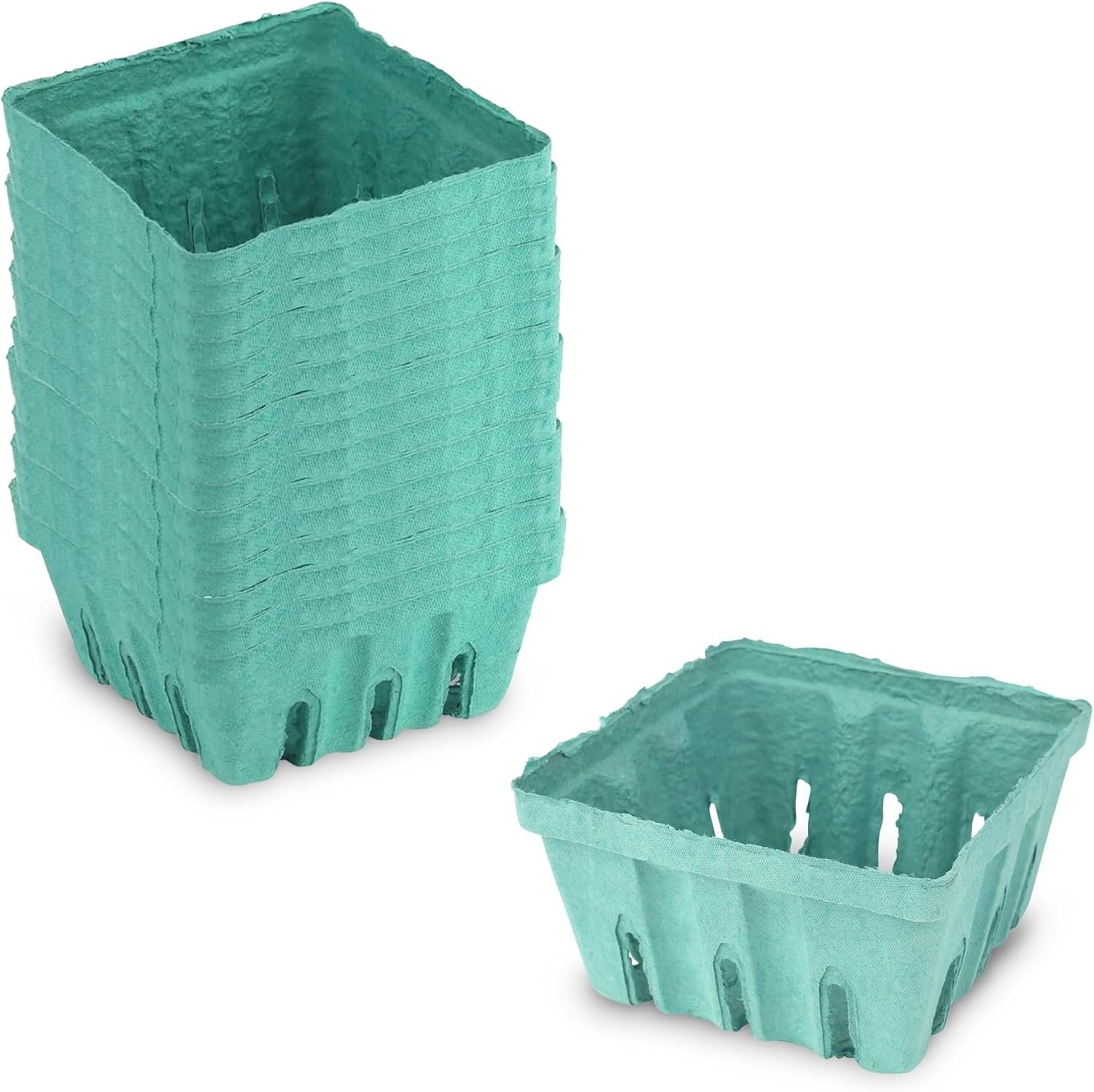 Green Berry Basket 1 Pint – Molded Pulp Fiber Vented Produce Basket (Pack of 15)