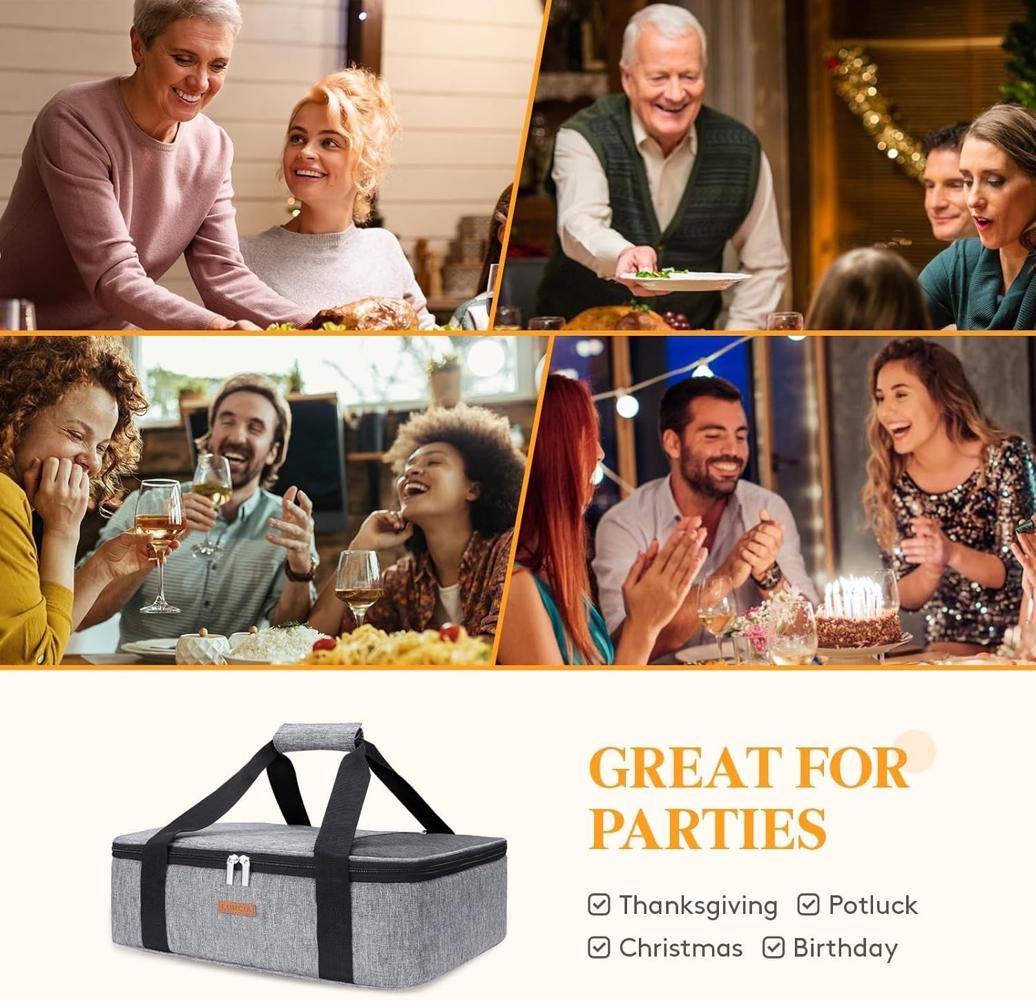 Gray Insulated Casserole Carrier with Pocket – Ideal for Cookouts & Gatherings