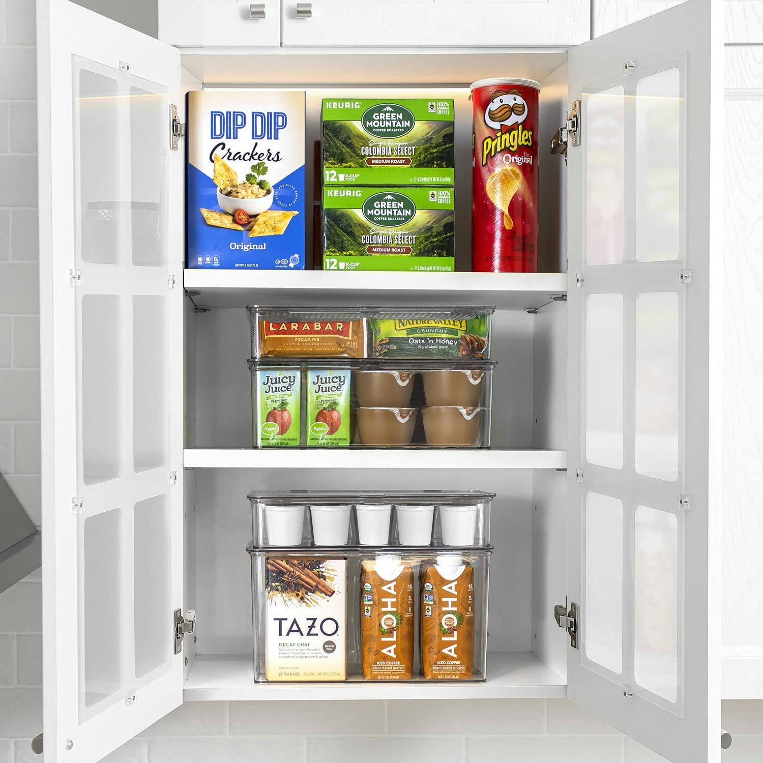 2-Pack Organizer bin with Lids, Kitchen Pantry & Fridge Food Storage Containers