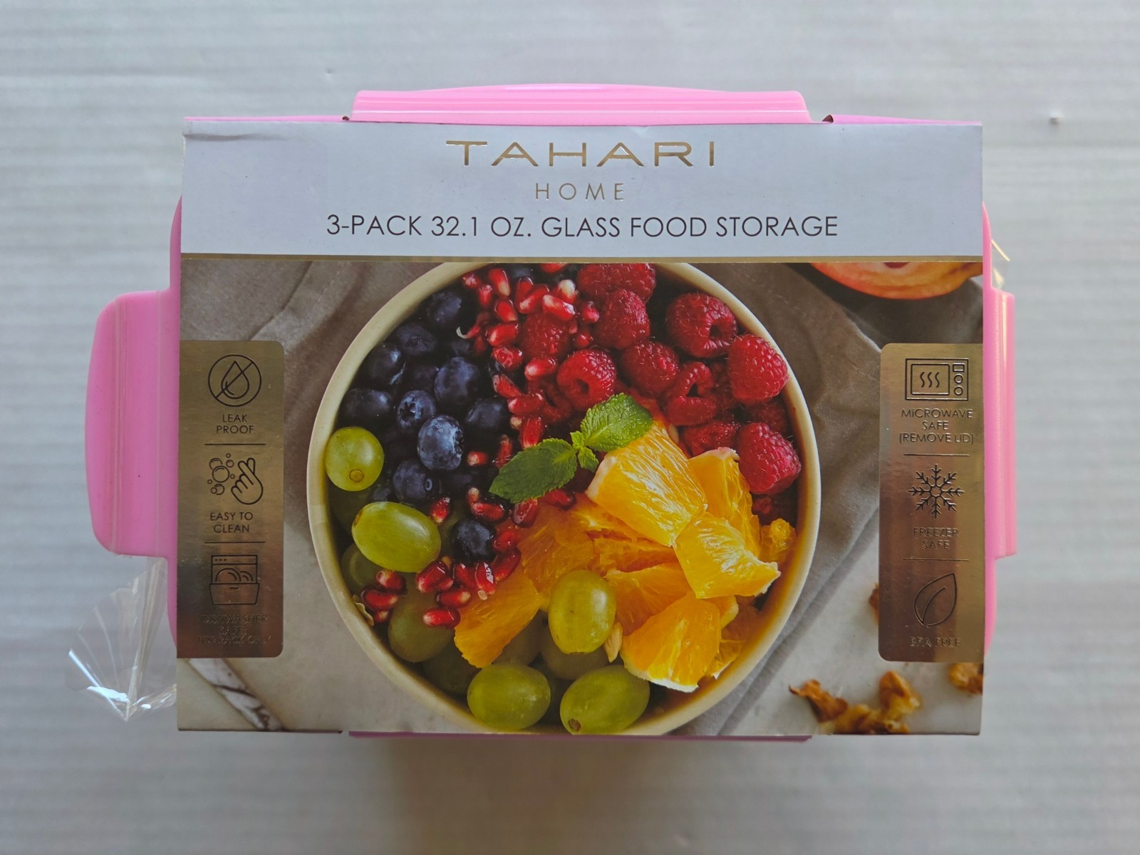 Tahari Home 3-Pack 32.1 Oz Glass Food Storage – Leak Proof – Microwave Safe