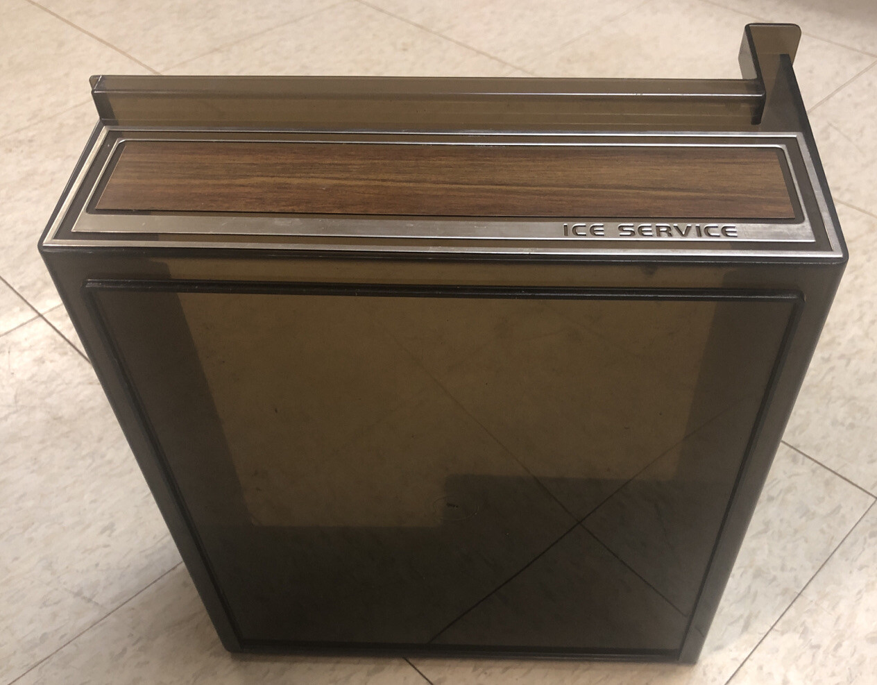 vtg Refrigerator Ice Service Storage Bin Holder Container Plastic w Wood Trim