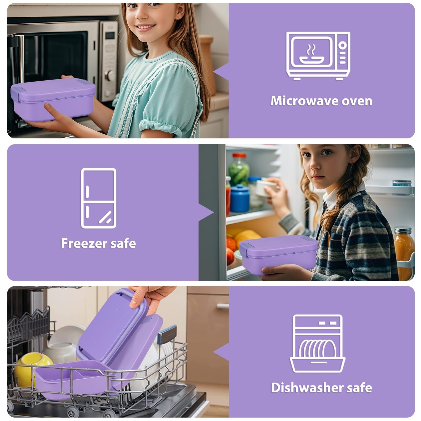 Large Bento Lunch Box Set for Adults Kids Women with 10.5oz Soup 1, Purple