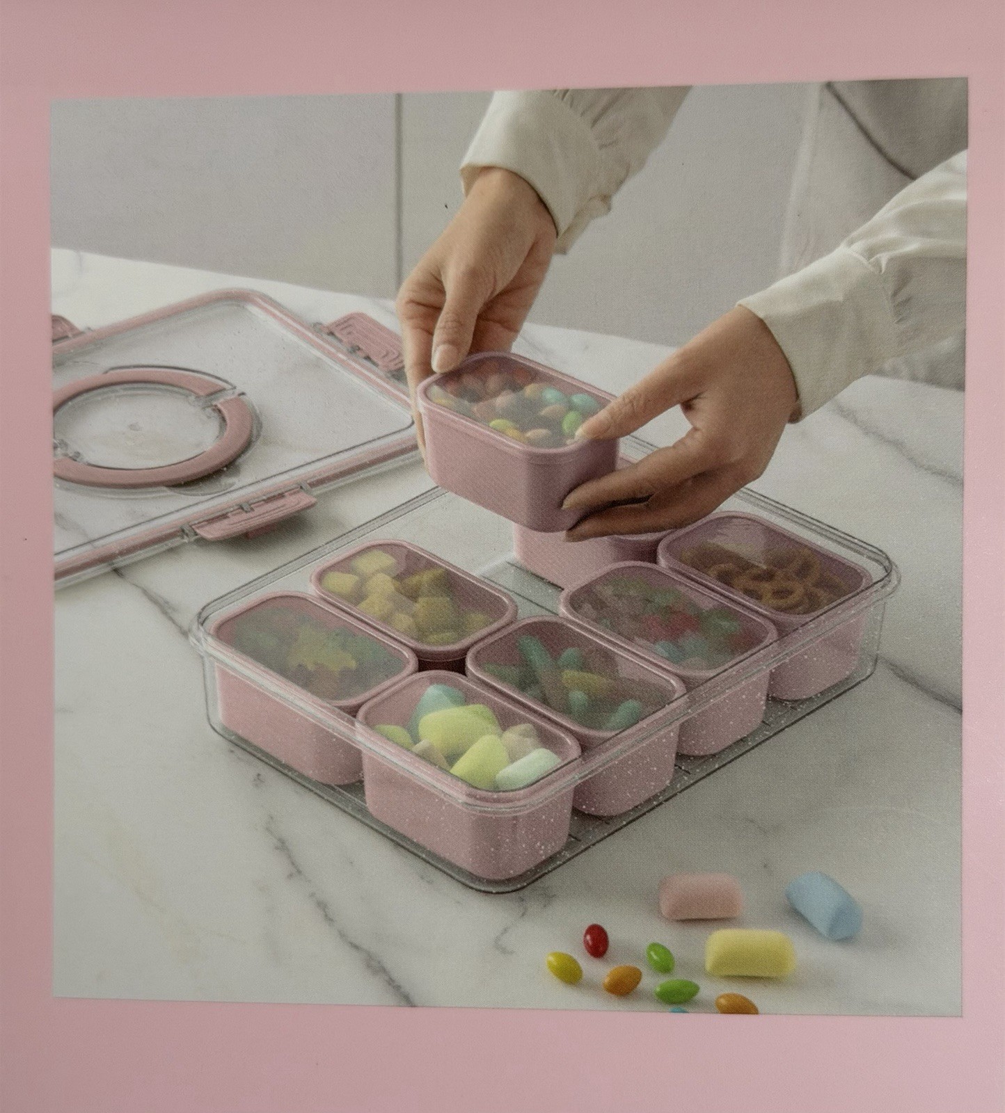 New CWC Snack Box Airtight Container 8 Separate Compartments With Lids Pink NWT