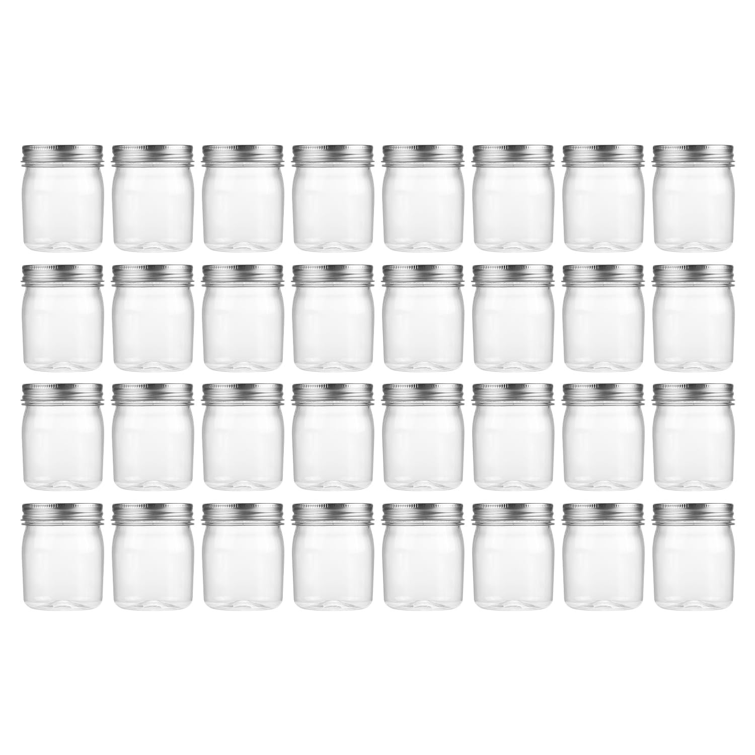 8 oz Clear Plastic Jars with Airtight Lids, 32 Pack Plastic Mason Jars with L…