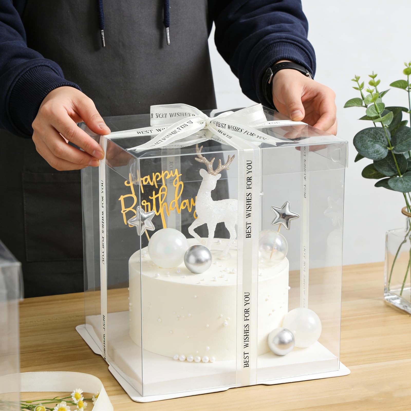 6 Pack Clear Cake Box, 2-Layer Transparent Cakes Box with Ribbon, 10″ X 10″ X…