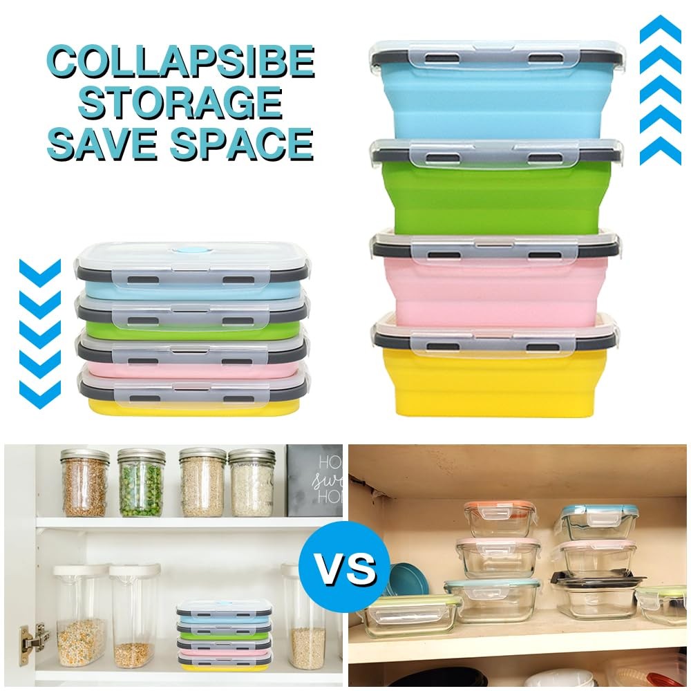Collapsible Silicone Food Storage Container 4 Pack, Silicone Storage Containe…
