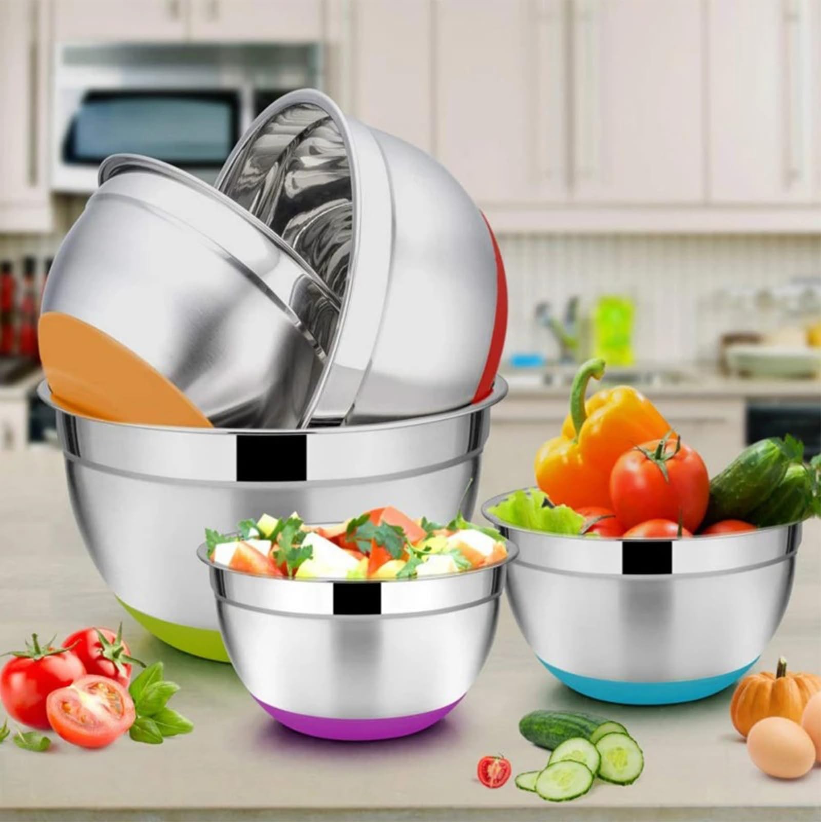 Stainless Steel Mixing Bowls with Lids 6 Piece, Kitchen Food Storage Organize…