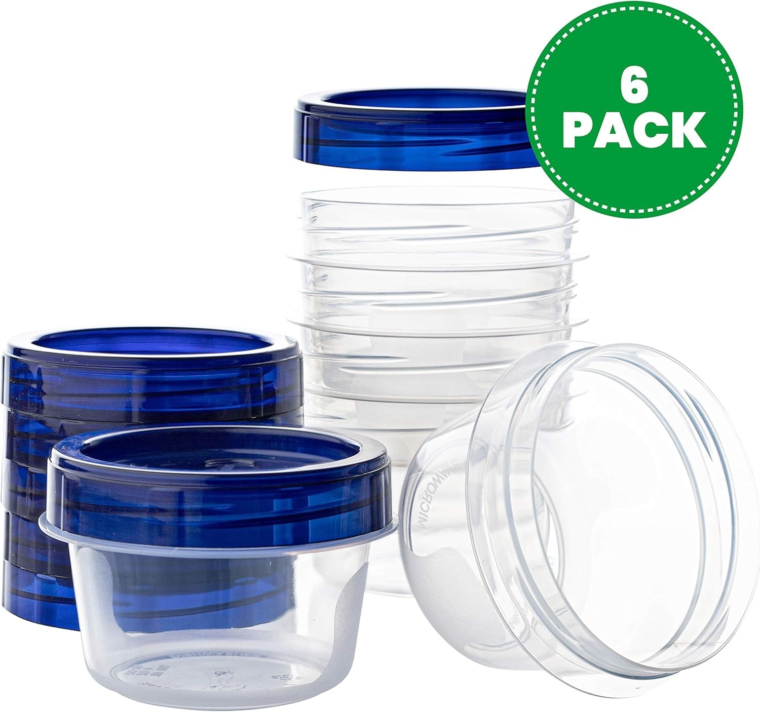 6 Pack Clear Deli Containers with Blue Twist Lids 4 Ounce Food Storage