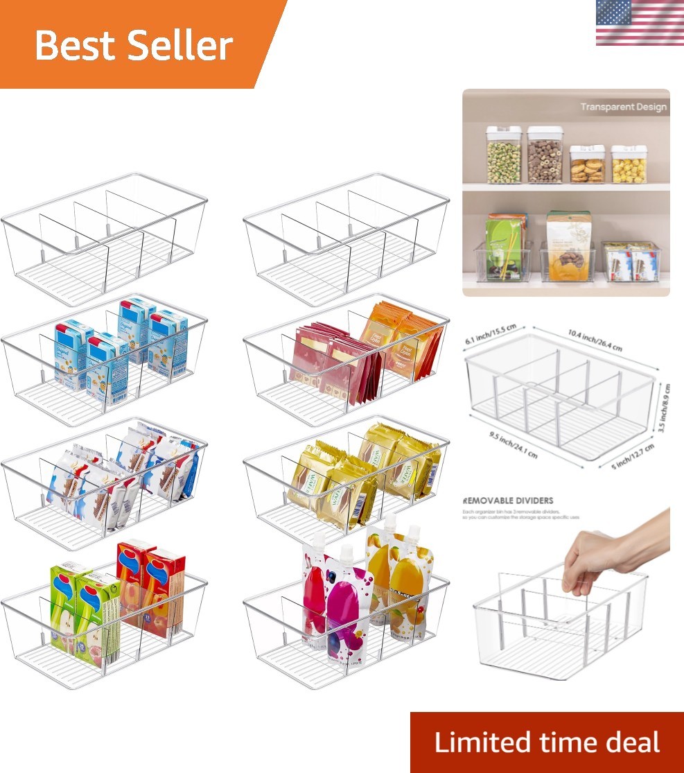 8 Pack Food Storage Organizer Bins, Clear Plastic Bins for Pantry, Kitchen, F…