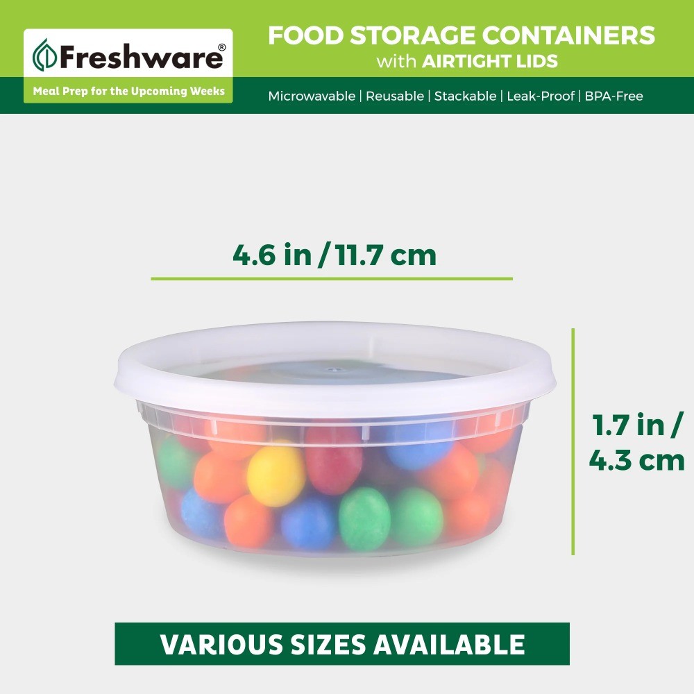 Freshware Plastic Containers with Lids, 8oz, 50-Pack, YH-S8X40