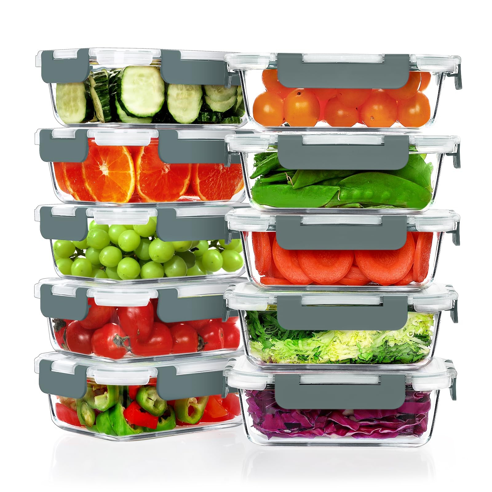 10 Pack 22 OZ Glass Meal Prep Containers, Airtight Glass Lunch Containers Set…