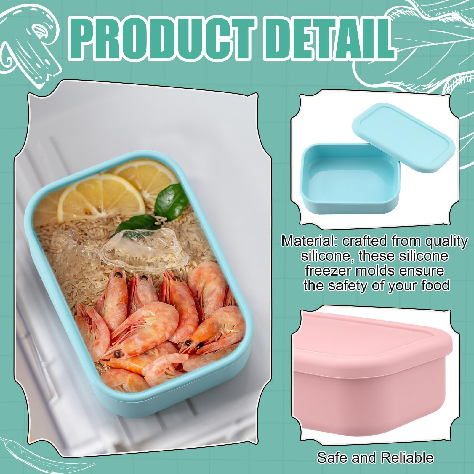 8 Pcs 2 Cup Silicone Freezer Trays with Lid Silicone Soup Freezer Molds Recta…