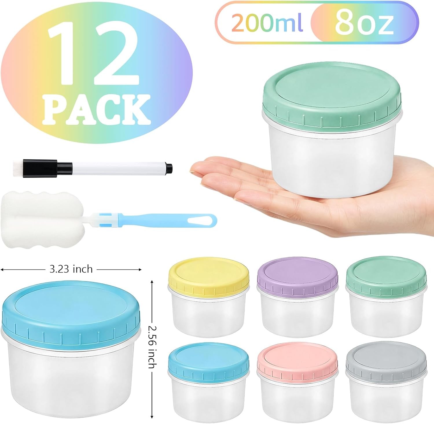 8 oz Plastic Containers with Lids, 12 Pack Small Food Storage Containers with