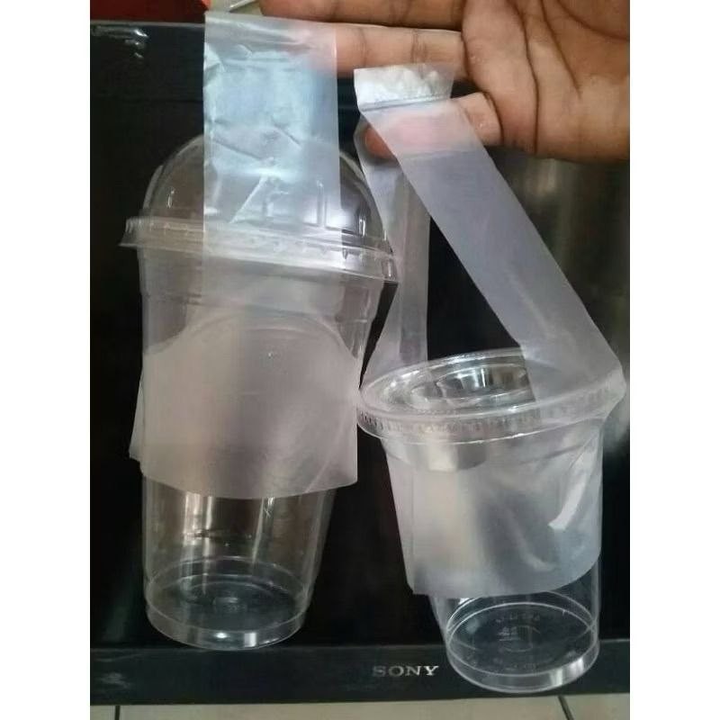 1,000Pcs Clear Plastic Cup Carrier Handle Drink T Delivery Container Hanging Bag