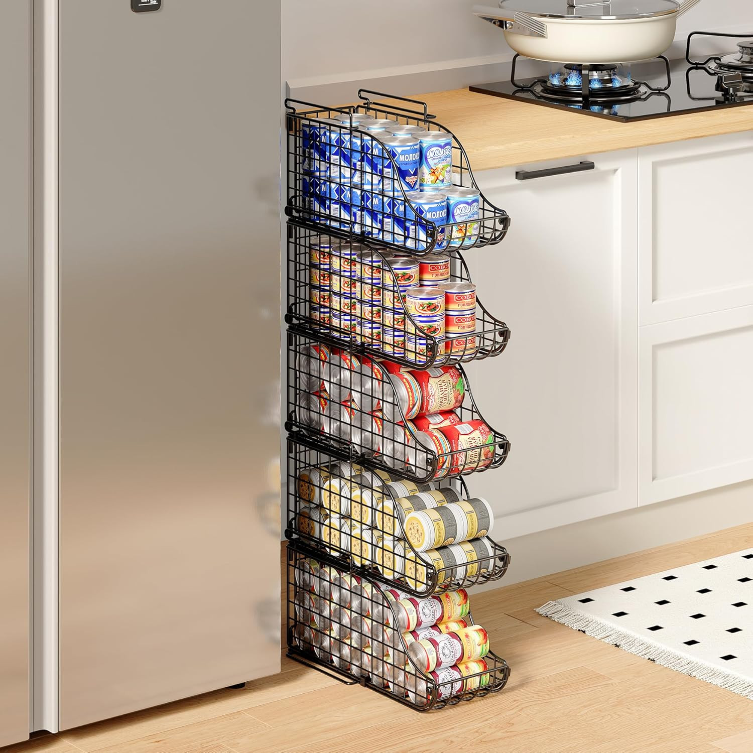 4-Pack Stackable Canned Food Organizer with Handles for Kitchen, Soda Can Organi