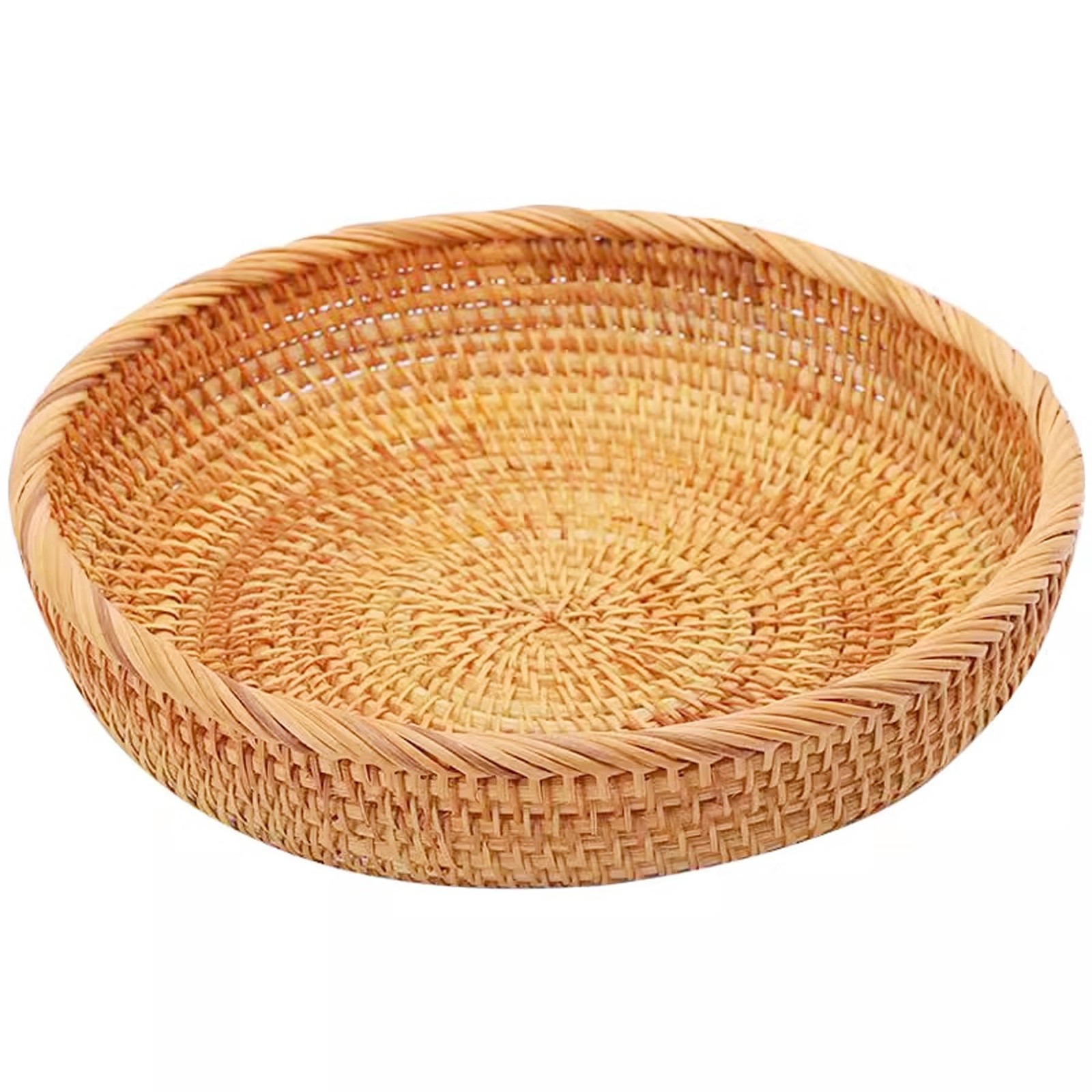 7.1″ Natural Rattan Round Serving Basket – Handwoven Wicker Brown Entryway Ke…