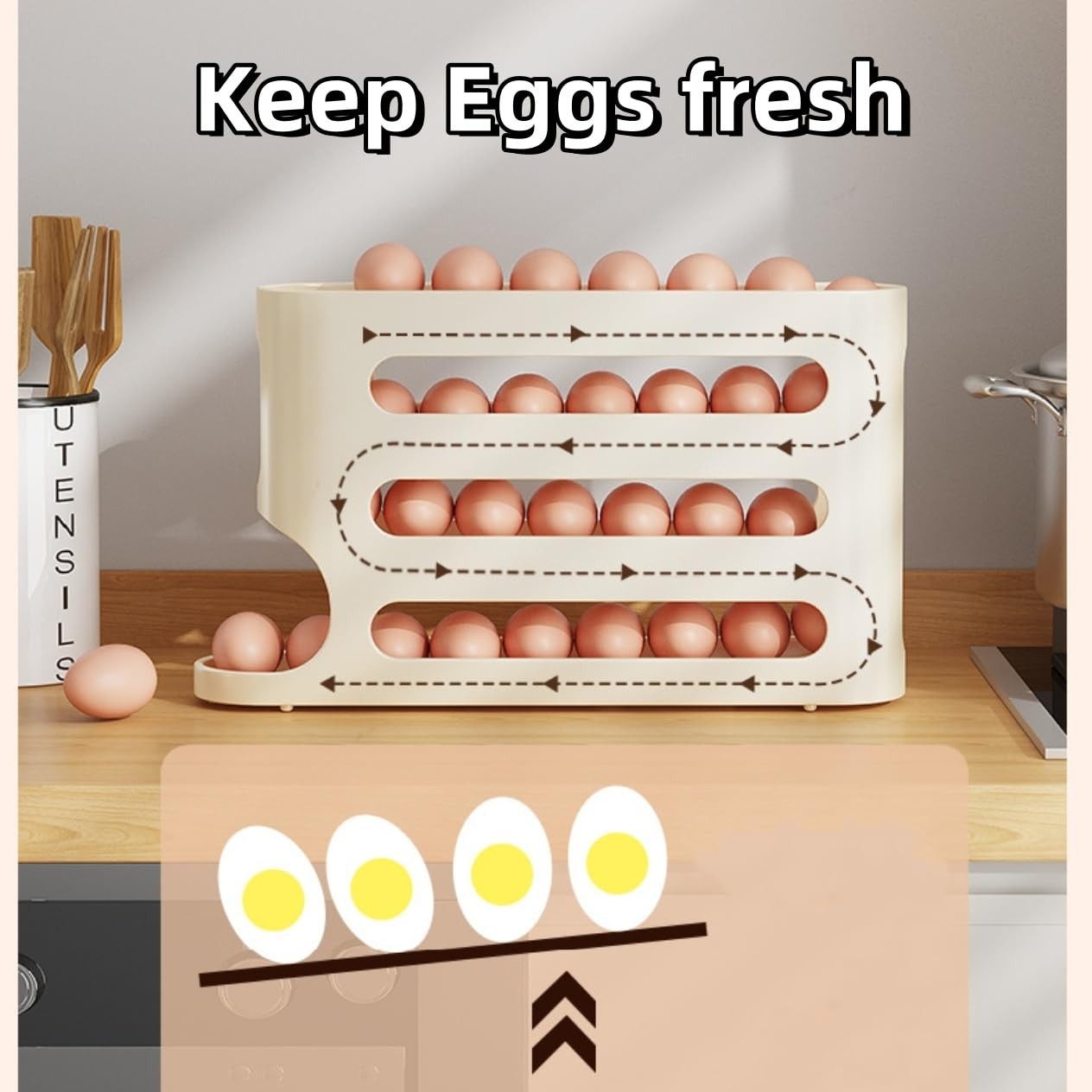 Egg Holder for Fridge, Egg container for refrigerator, Space-Saving Automatic…