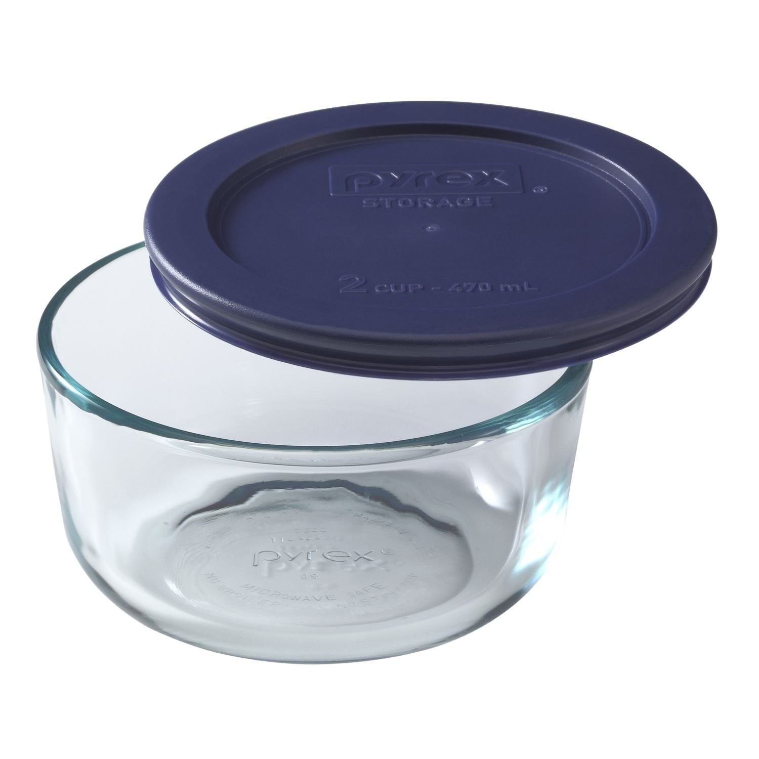 Pyrex Simply Store 2-Cup Round Glass Food Storage Dish 2-Cup, Clear/Blue