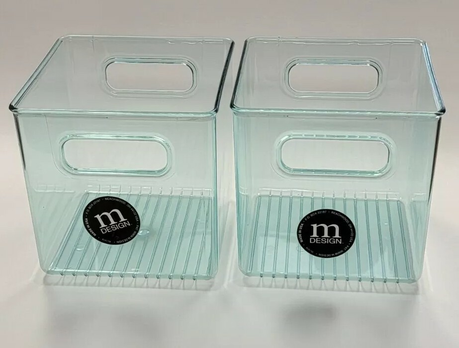 mDesign Plastic Kitchen Pantry Food Storage Bin, Handles, 2 Pack mint 6x6x6 cube