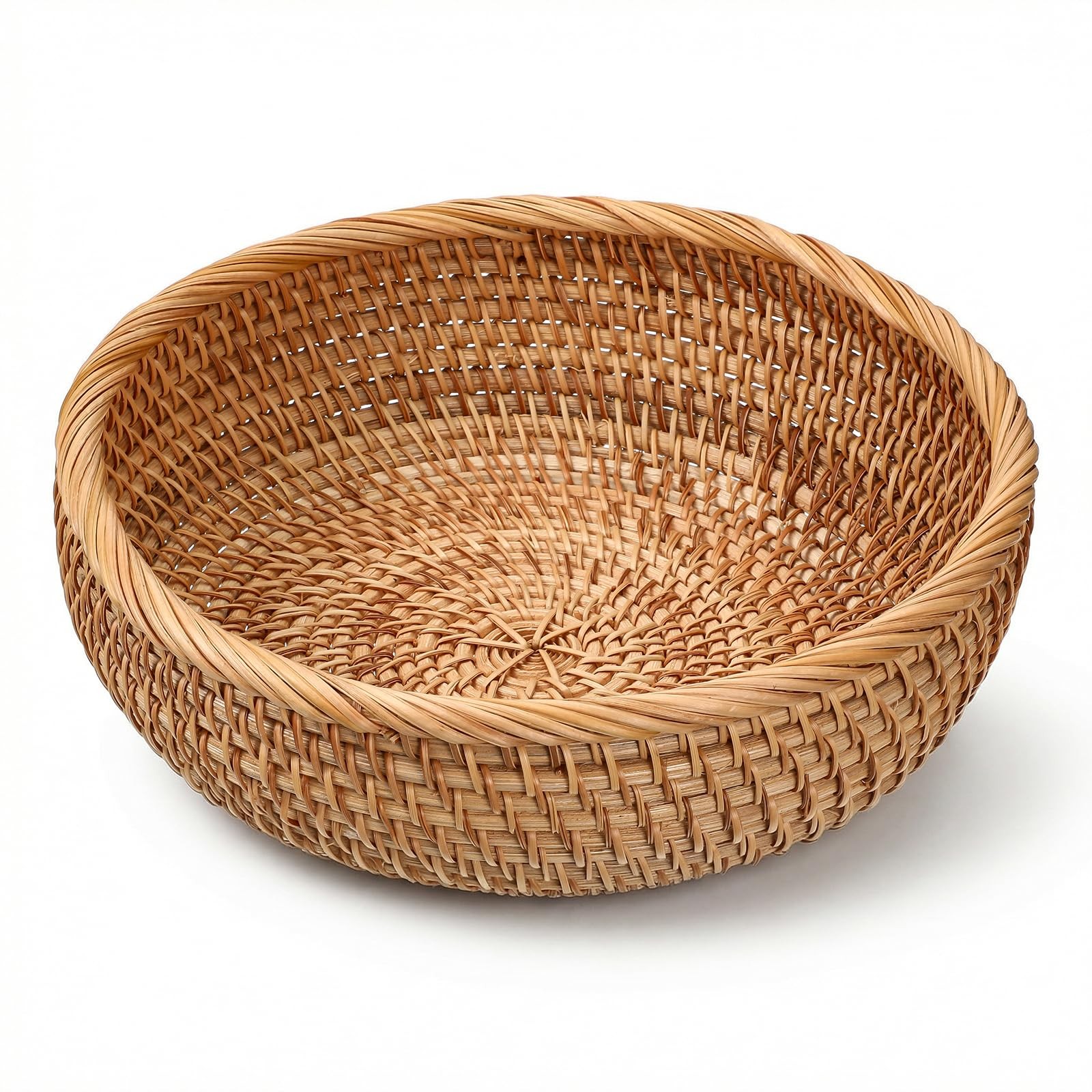 Handmade Rattan Bread Baskets with Deep Wall, Round Rattan Fruit Basket for K…