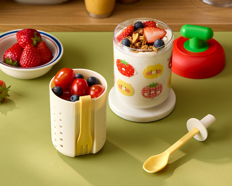 Kakao Friends Choon Dorak Fruit Pot Cup 360ml With Spoon & Fork Set Portable
