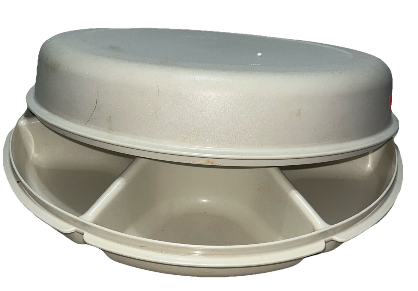 Vintage Tupperware 6 Section Snack Serving Tray Almond Lazy Susan Dip Center