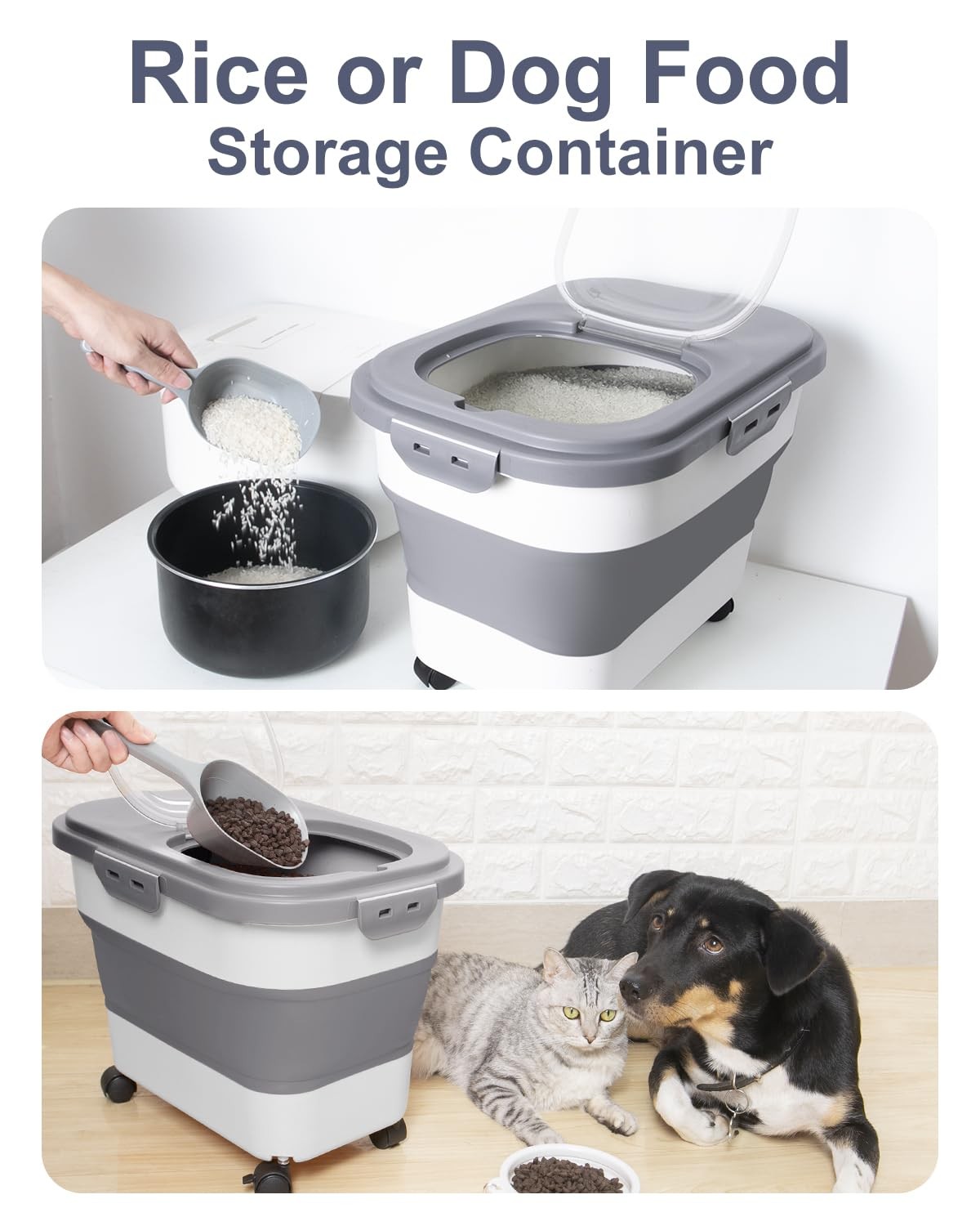 DDMOMMY 20-30 Lbs Rice Storage Container,Collapsible Large, Grey/20-30LBS
