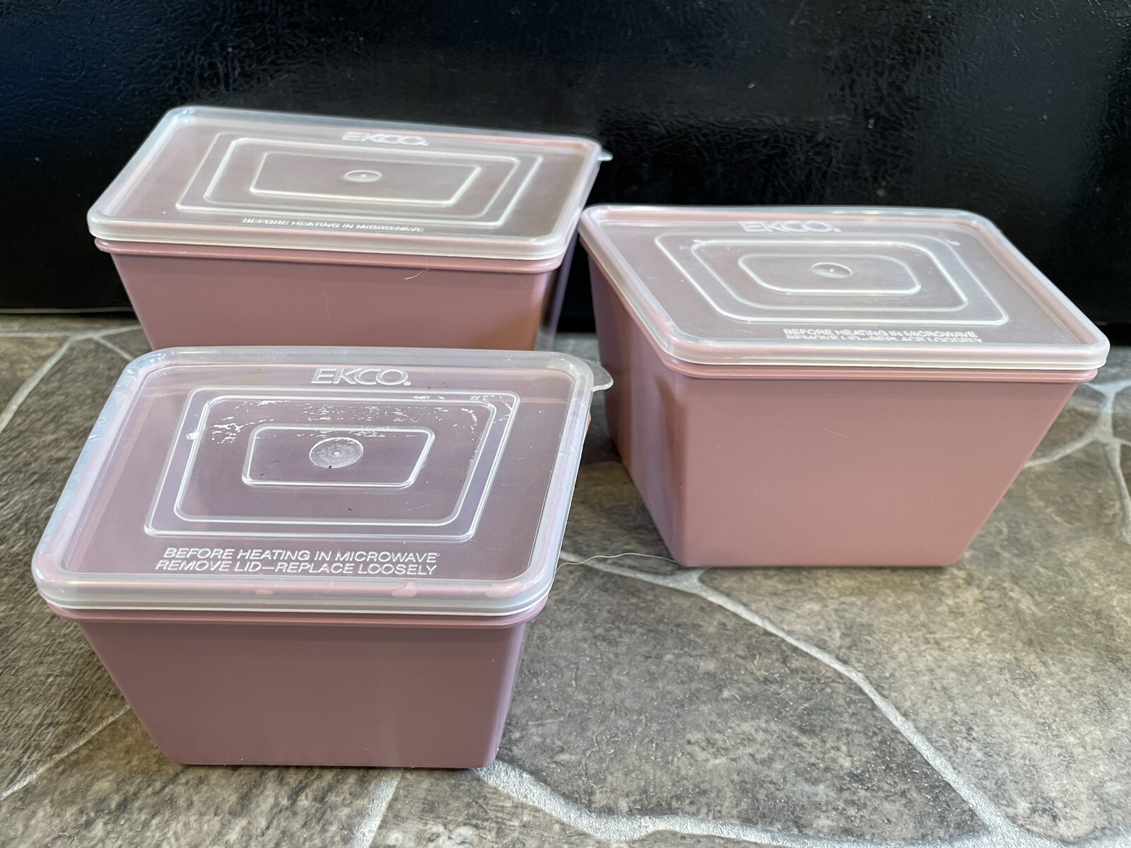 3 Pink EKCO Stor-Mates PLASTIC CONTAINERS 2 4 6 Cup W Lids VINTAGE Rectangle