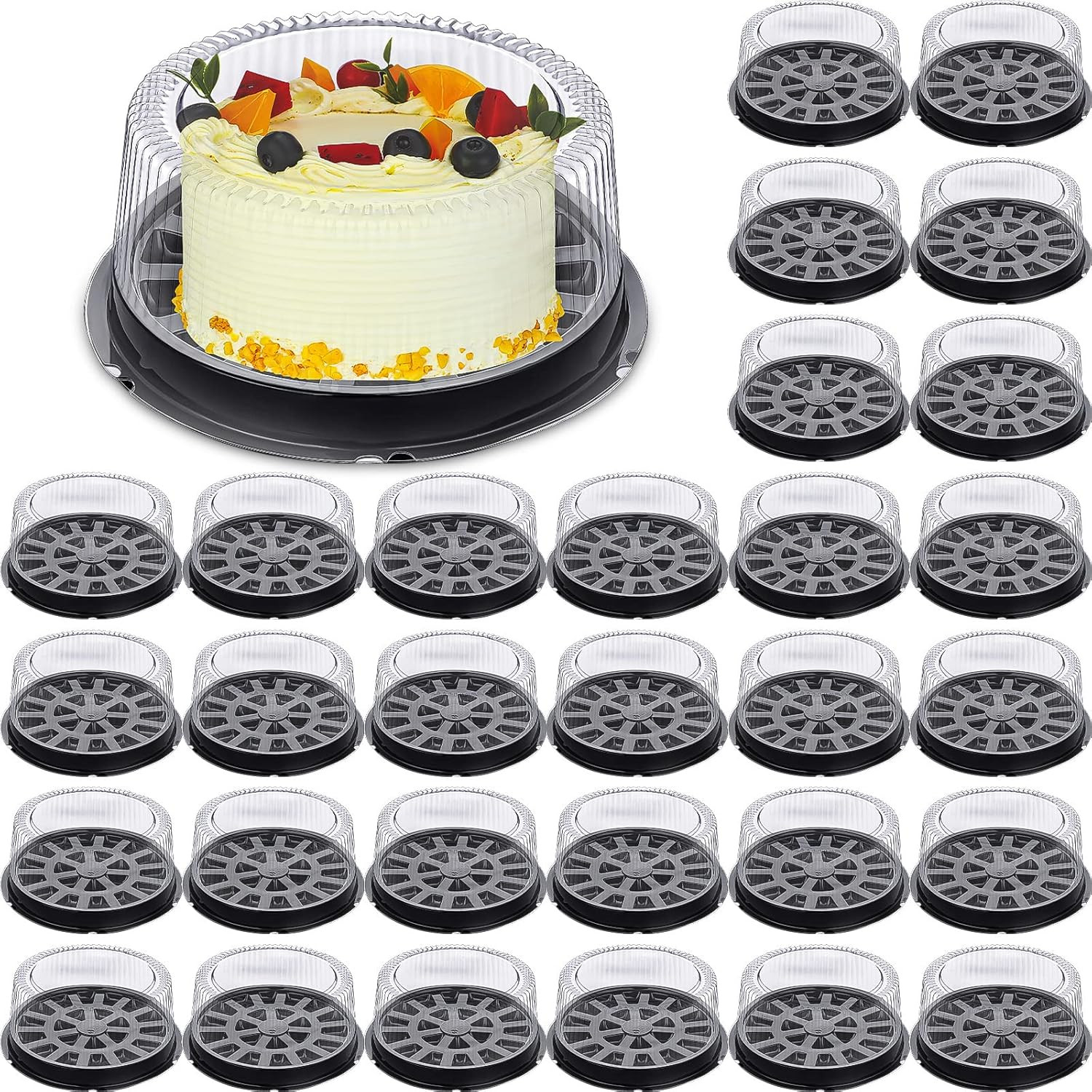 30 Pcs 11 Inch Plastic Disposable round Cake Containers Pie Carriers with Dome L
