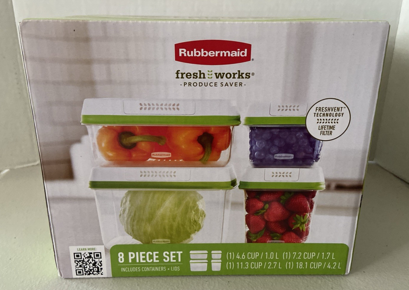 8 piece set Rubbermaid Fresh Works Produce Saver Containers *NEW*
