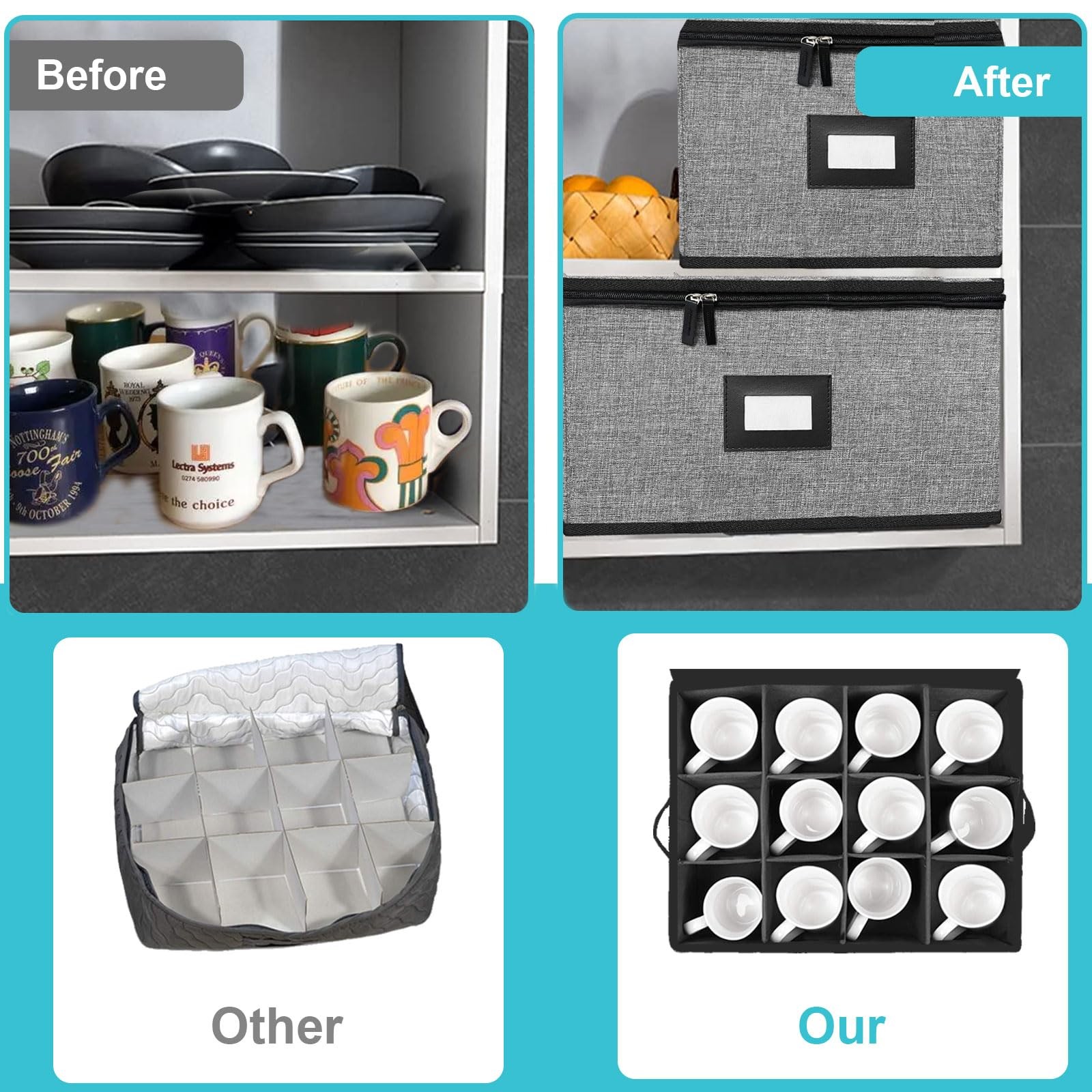 ouruer 5 PACK China Storage Containers-Quilted Mug Storage and Moving Boxes f…