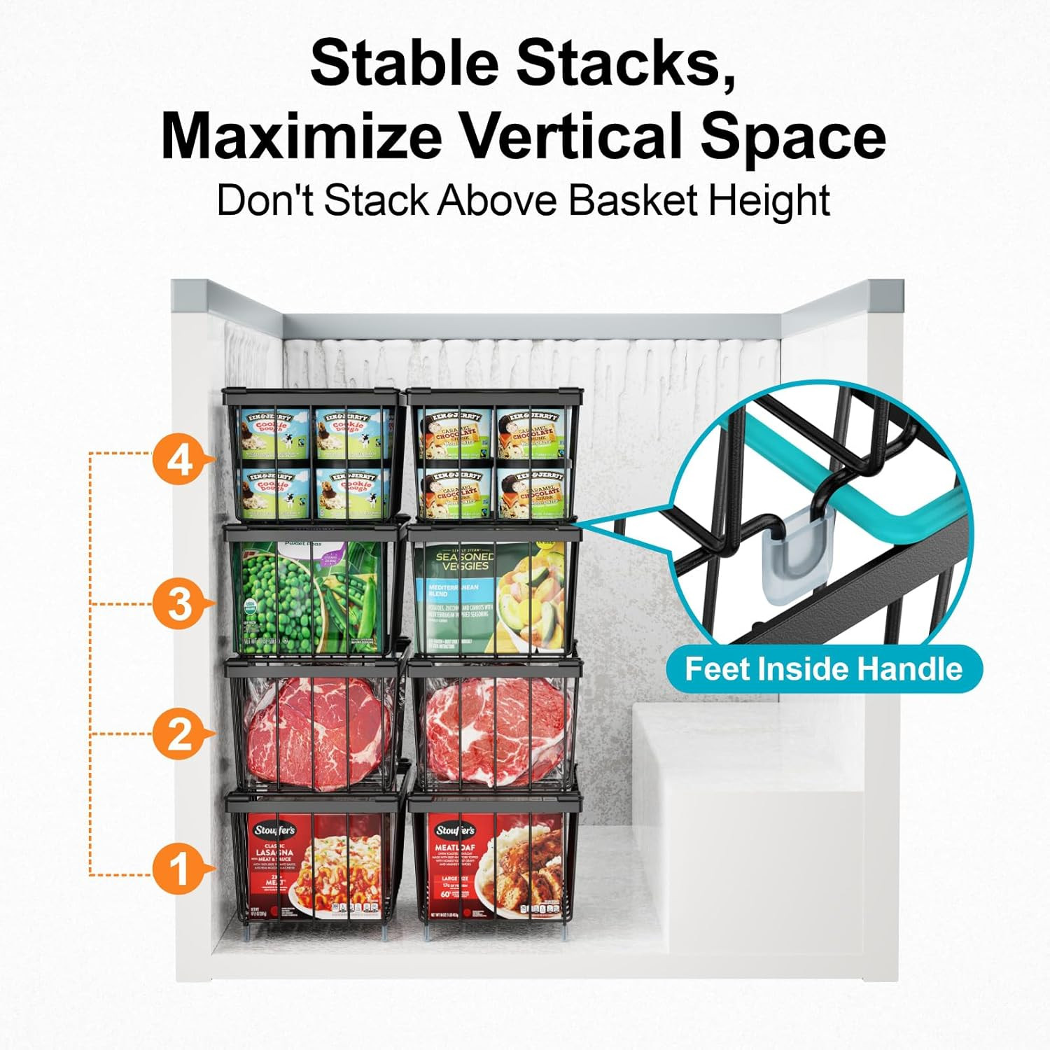 Ispecle Freezer Organizer Bins – Fits 7 Cu.Ft Chest Freezer, 4 Pack Stackable De