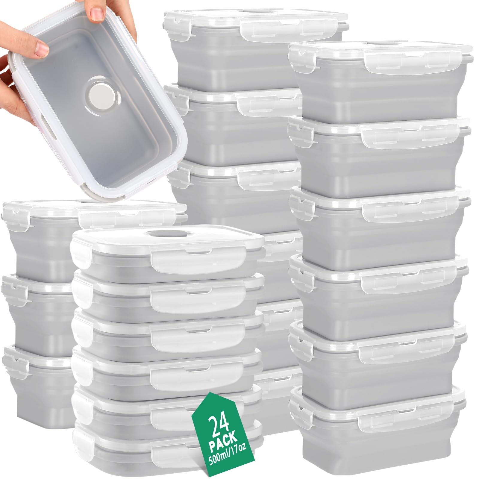 24 Pcs Silicone Collapsible Food Storage Containers 17 oz Collapsible Snack C…