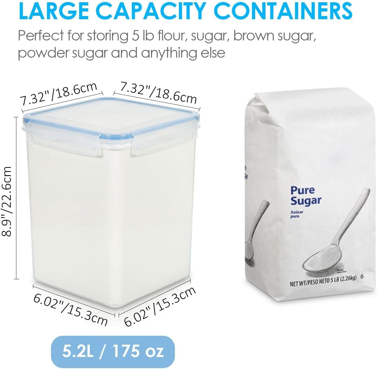 4Pc Large Food Storage Container 176Oz, BPA Free for Flour, Sugar, Baking Supply