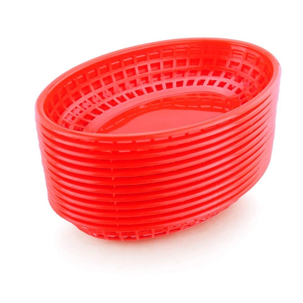 12 Pack Fast Baskets, Oval 9.25×6 Inches, Red, Cafes Snack Bars