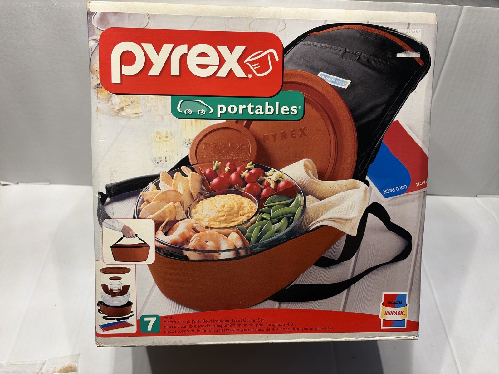 Pyrex 7-Piece “4.5 Qt. Party Bowl Insulated Food Carrier Set” New In Box.