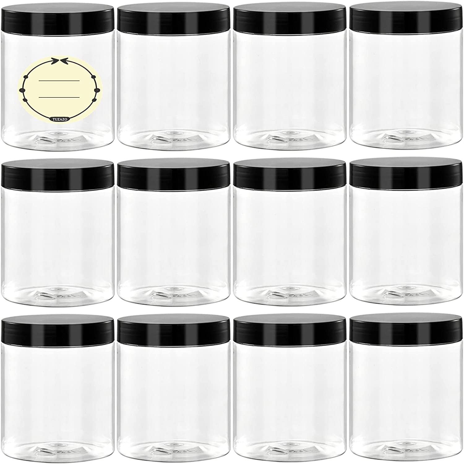 36 Pack 8 Oz Plastic Container Jars with Lids and Labels BPA Free, Empty round