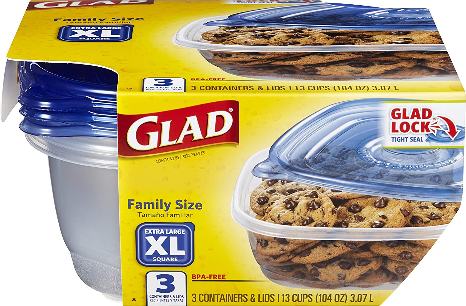 Gladware Family Size Food Storage Containers XL Large Square Food Storage