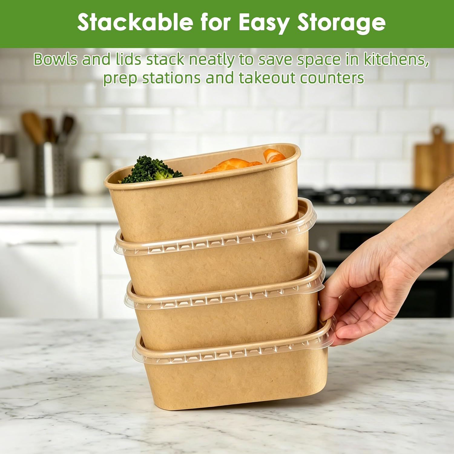 50-Pack 30Oz Disposable Meal Prep Containers with Lids and Forks, Compostable Kr