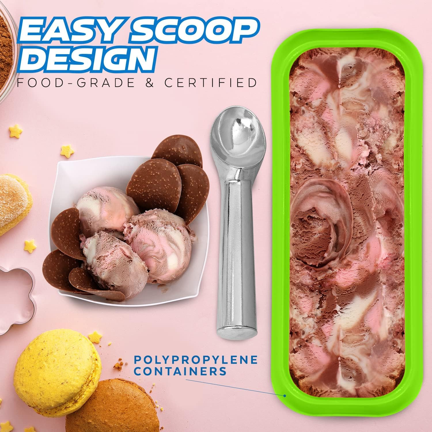 Ice Cream Containers – Pack of 2 Ice Cream Plastic Containers with Lids, 1.5 Qua