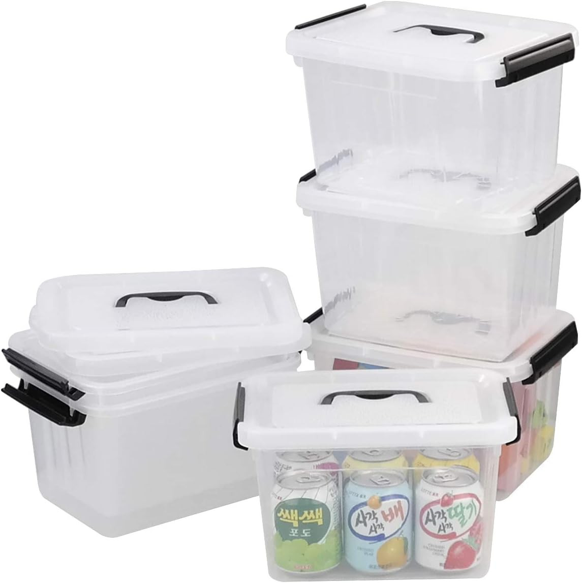 6 Packs 6 Quart Clear Lidded Storage Bins with Handle, Stackable Plastic Latchin
