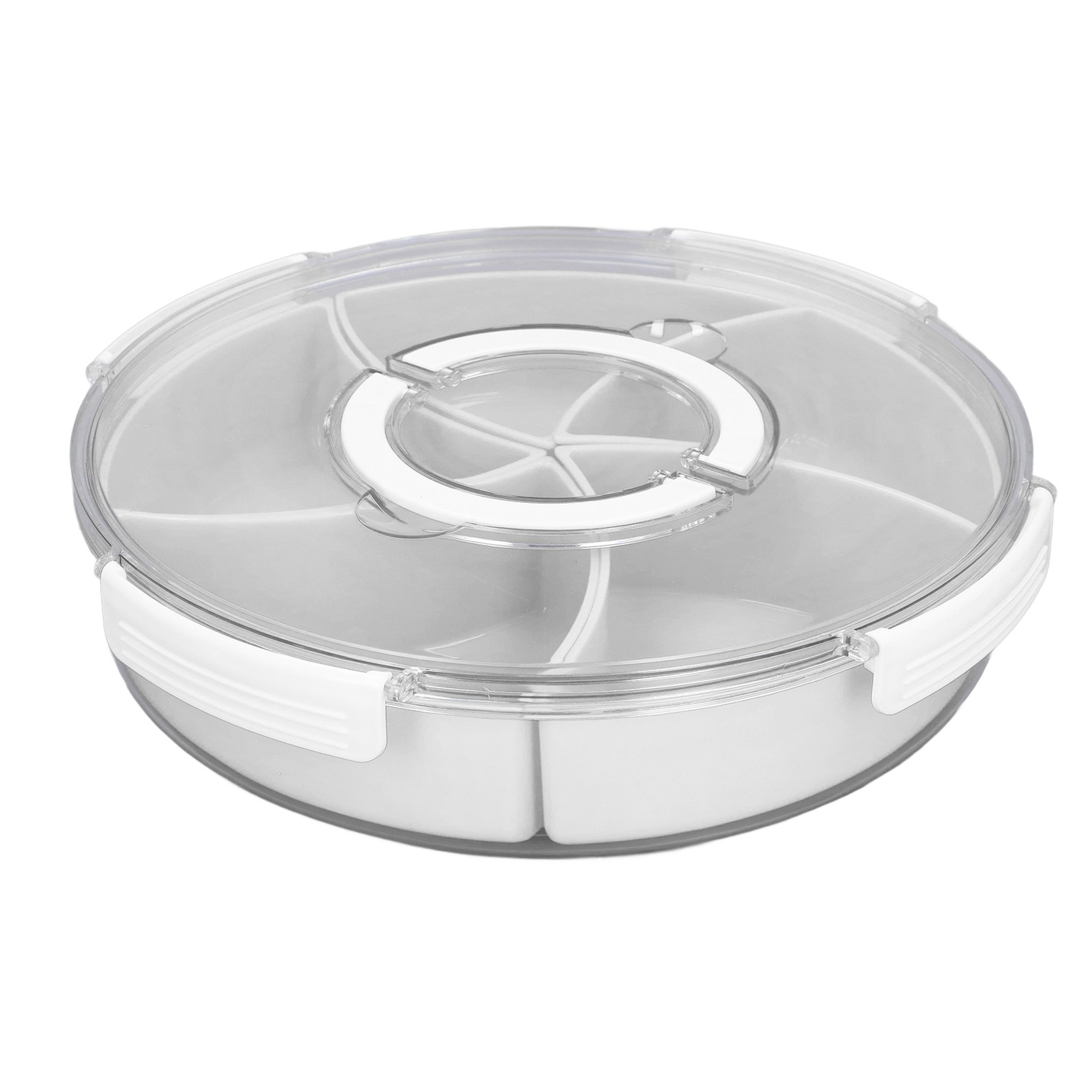White 5-Compartment Rotating Snack Box with Lid & Handle
