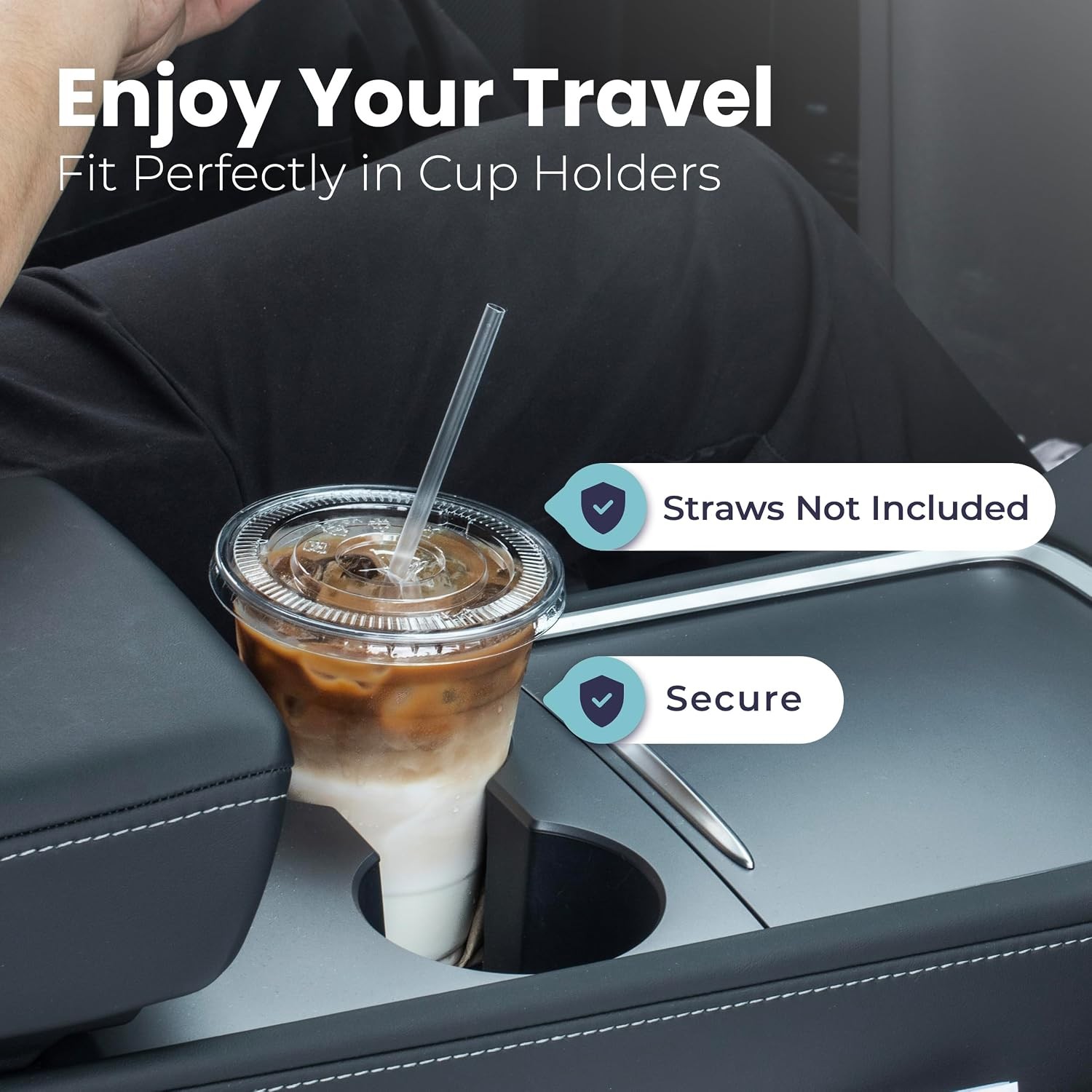 50 Pack 32 oz Clear Plastic Cups with Flat Lids, Disposable Iced Coffee Cups,